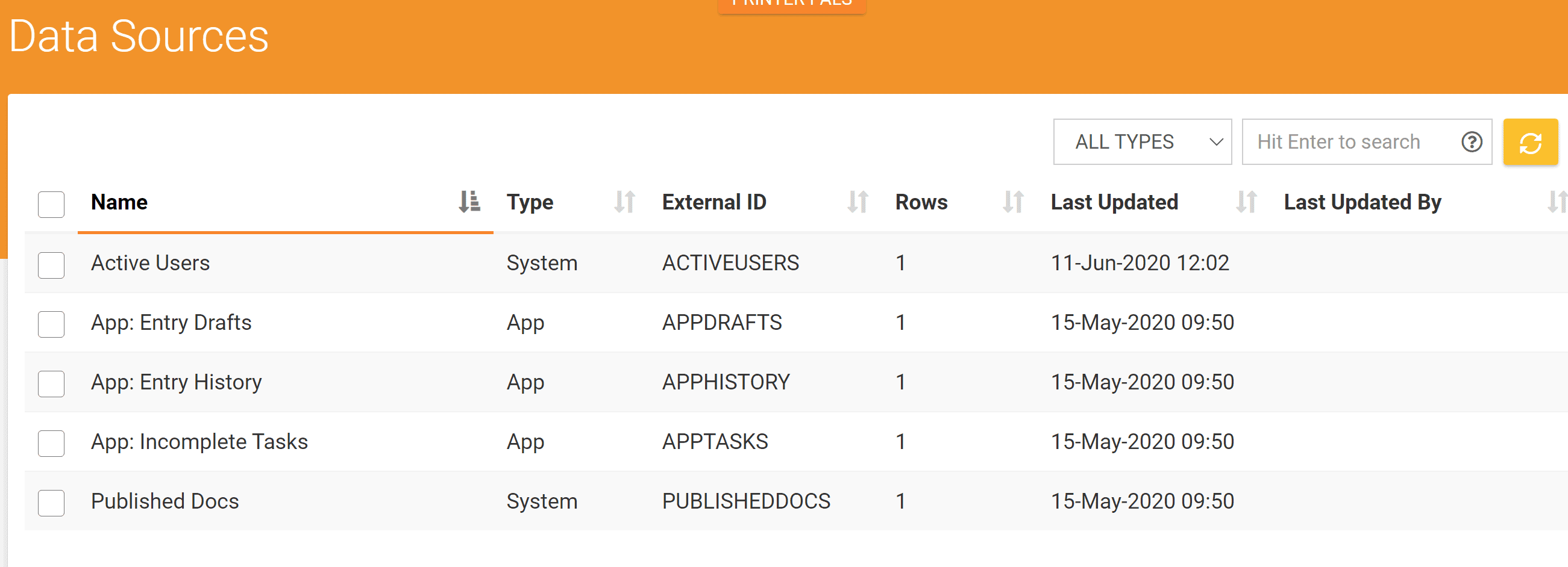 Example view of the built-in data source feature