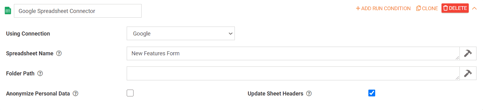 Update headers from Google sheets feature