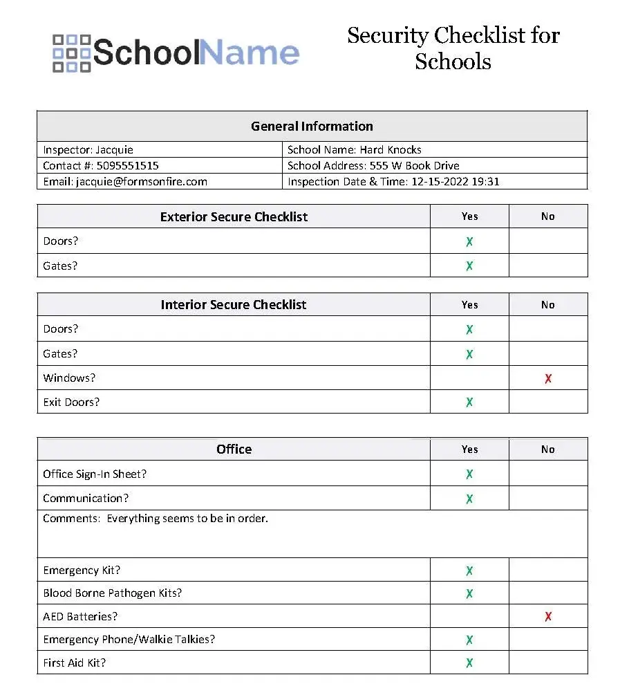 School security report example.