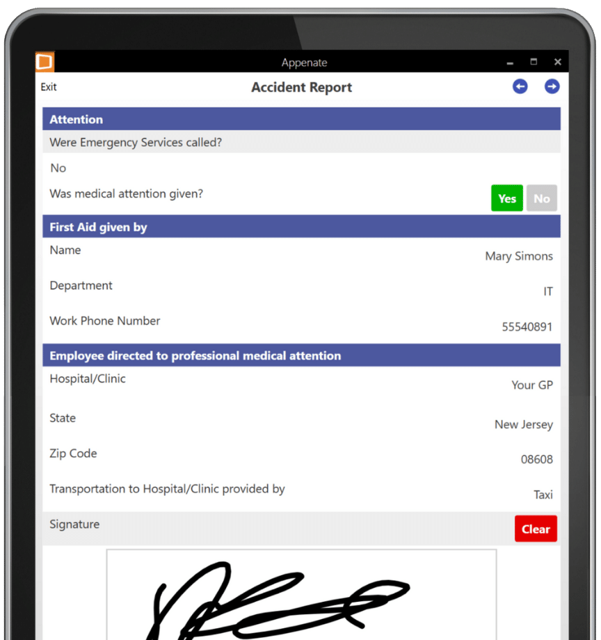 Accident Report Tablet Screenshot