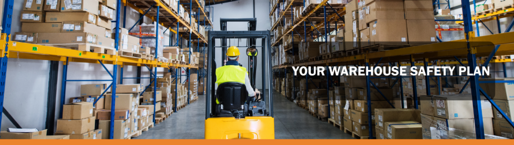 Forklift operator in a warehouse - Warehouse Safety Blog Post Banner