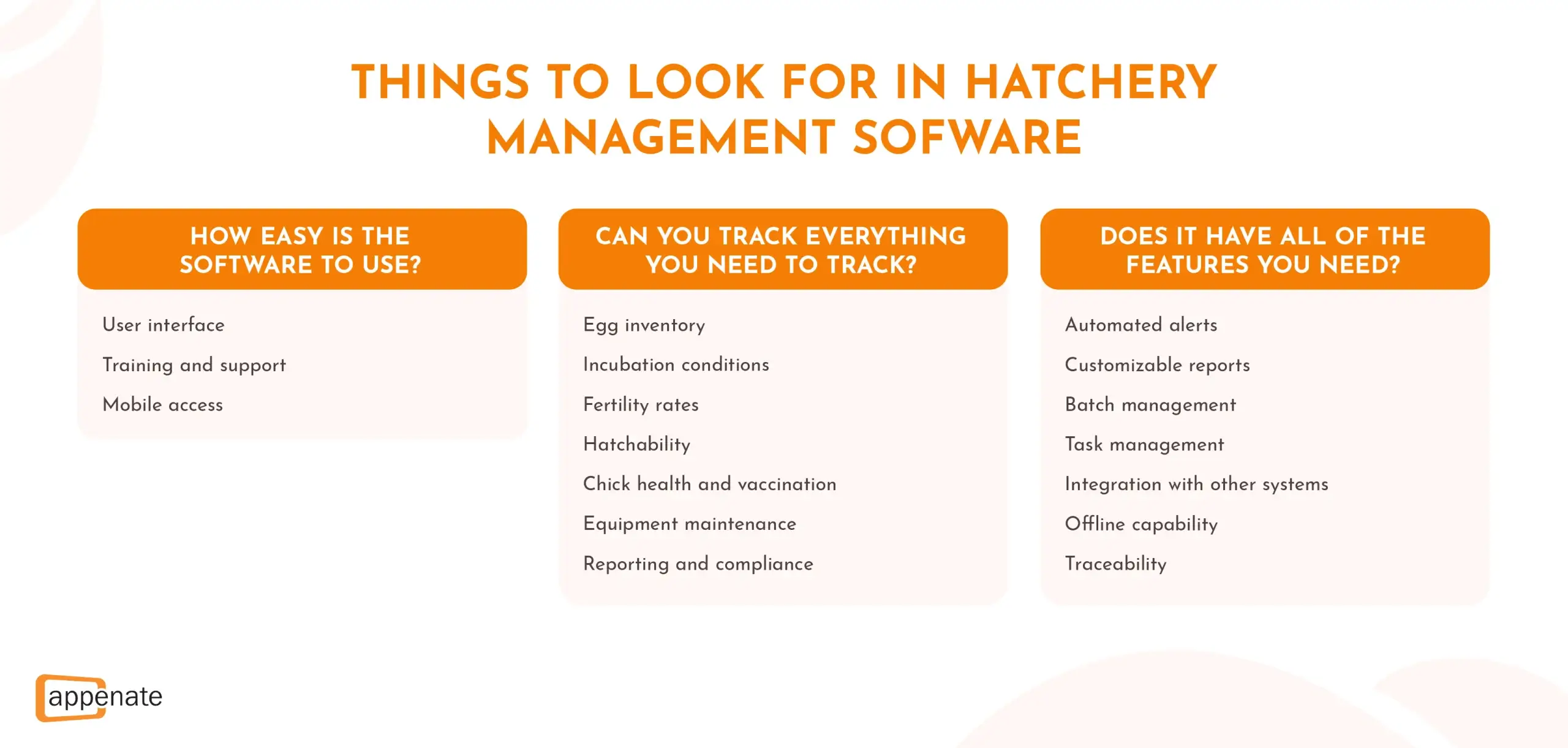 A list of things to look for in hatchery management software.