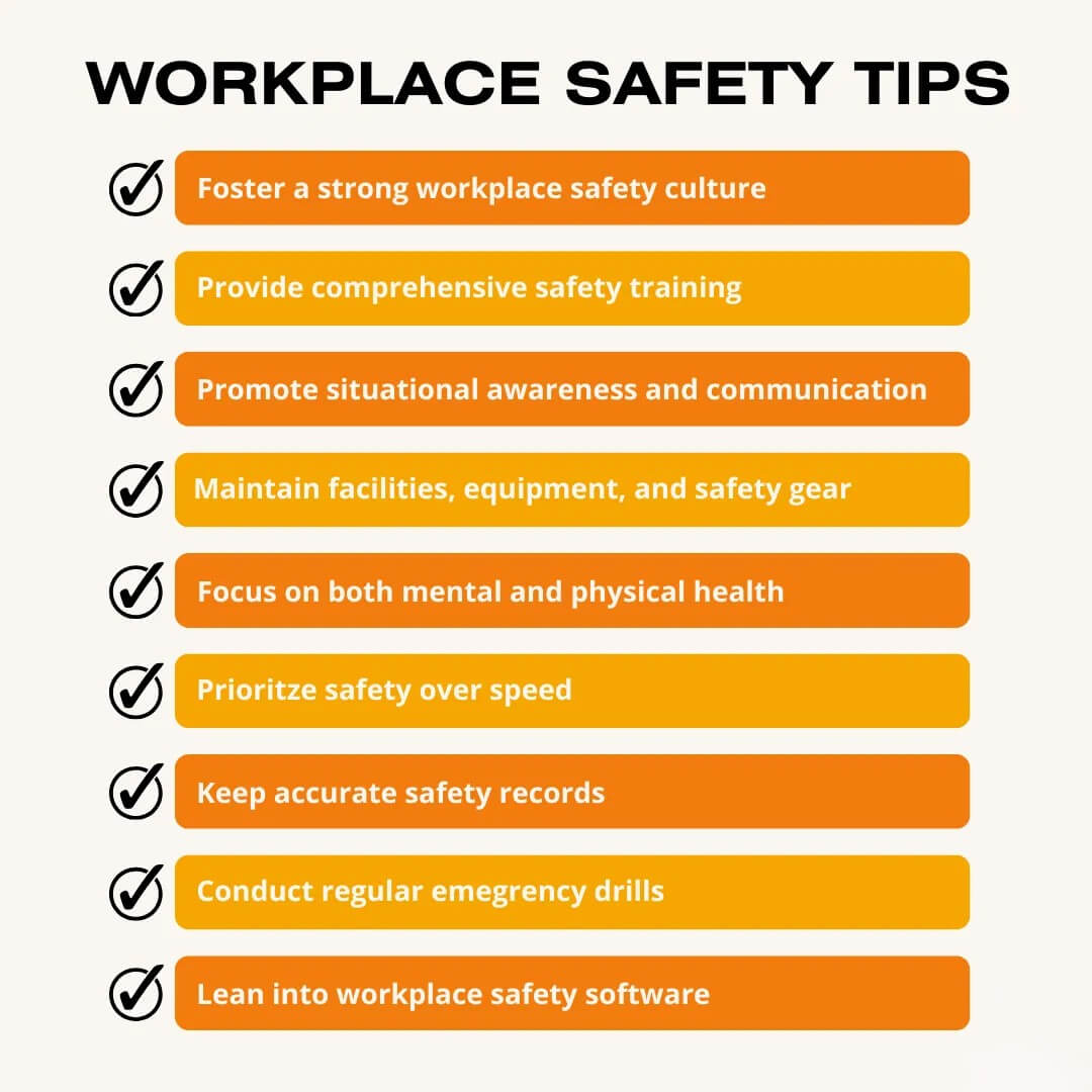 A list of workplace safety tips.