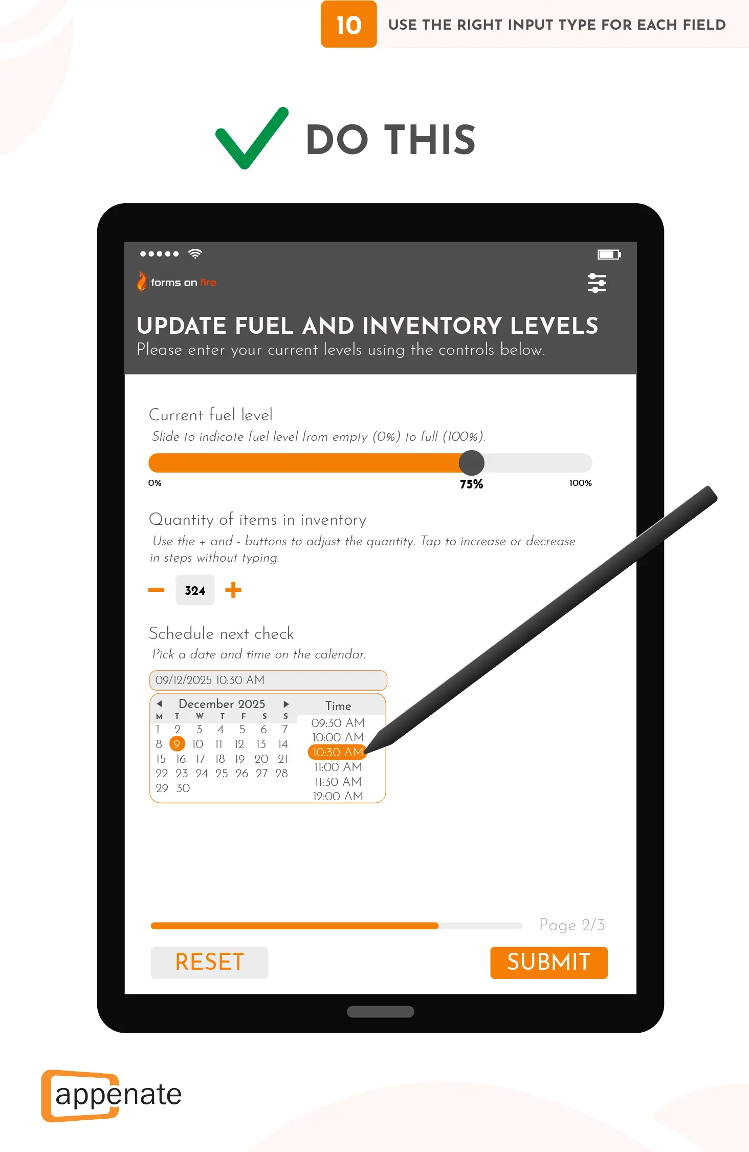An example of different input types that can be used on digital forms.