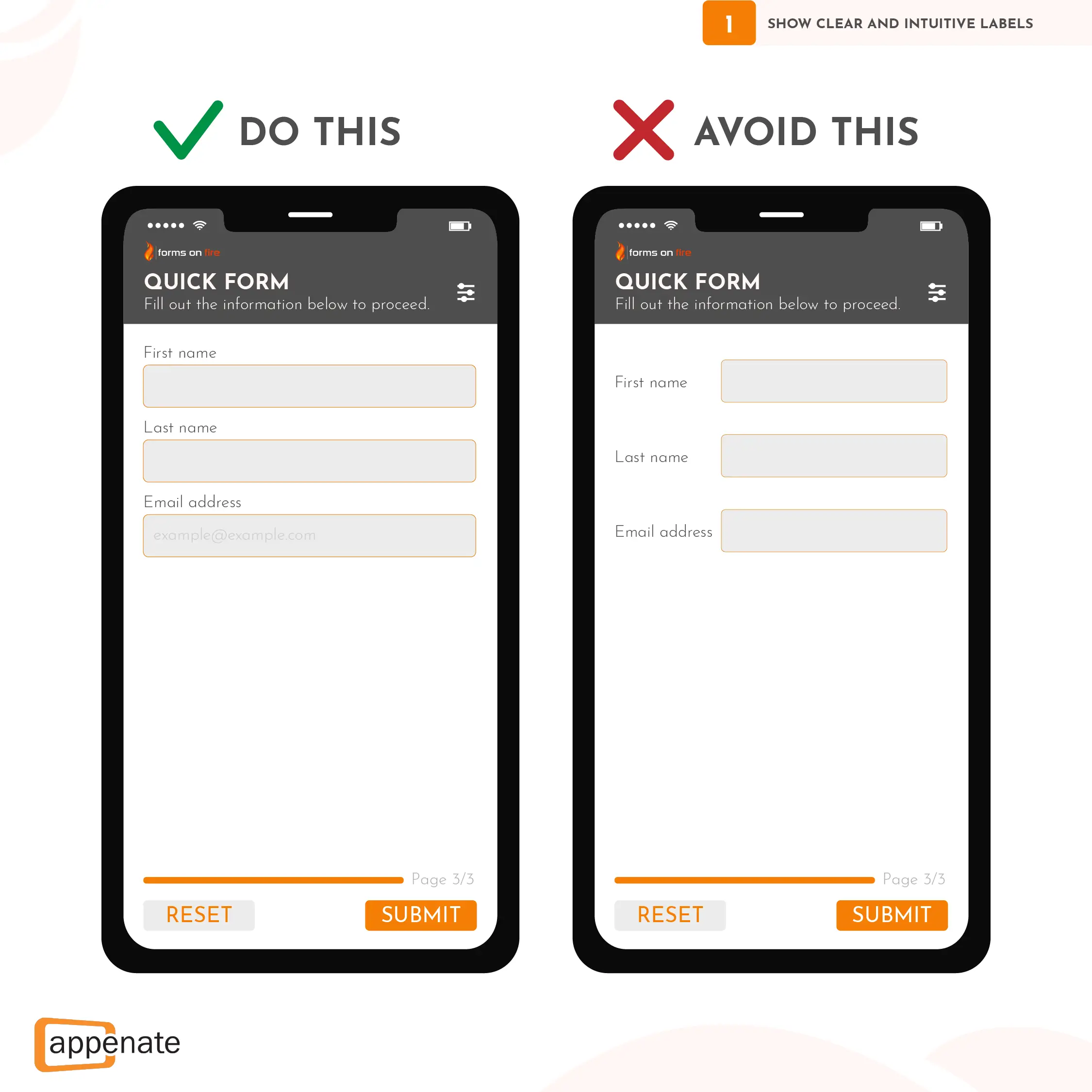 An example of showing clear and intuitive labels when designing mobile forms.