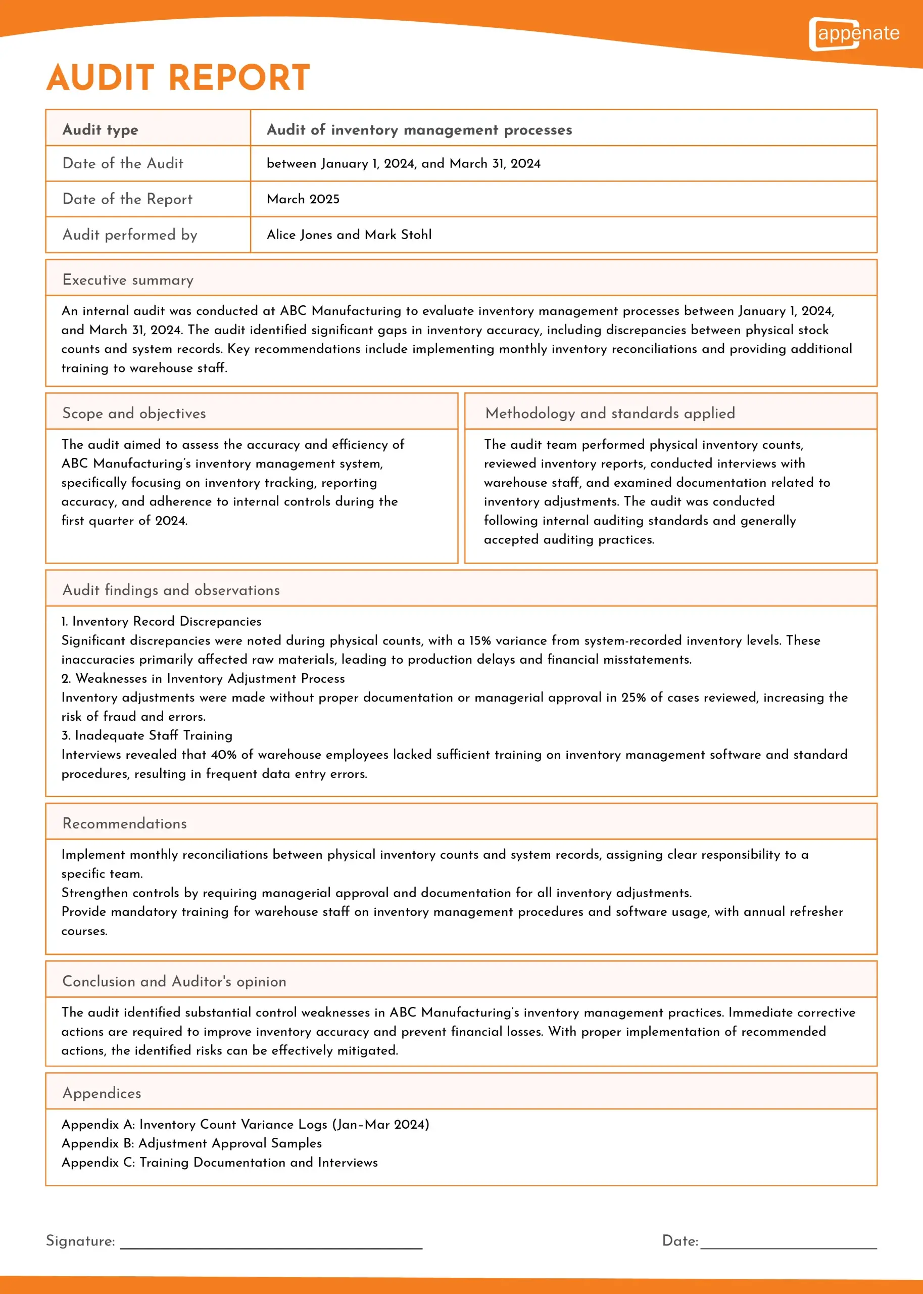 An example of an audit report.