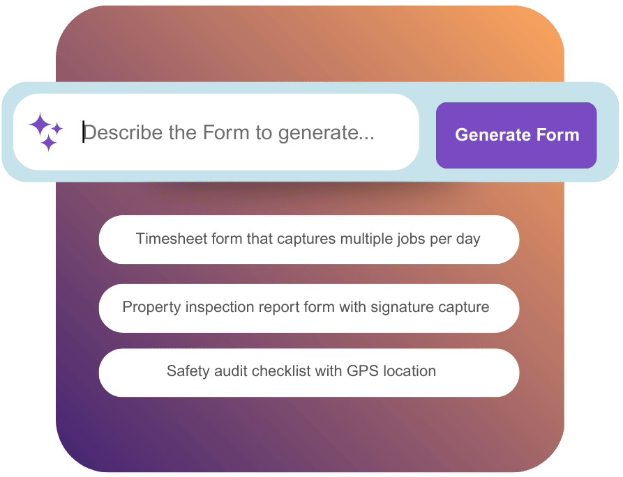 Appenate AI Form Generator AI form generator by Appenate showing examples of how to generate a timesheet, property inspection report, and safety audit checklist.