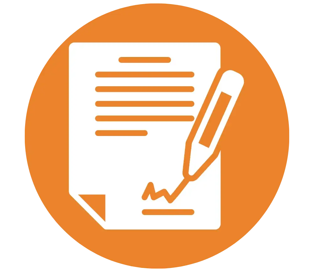 An icon of a signature on a document, symbolizing Appenate's flexible pricing and no-fixed-contract policy.