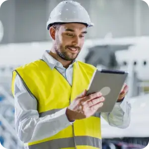 An engineer easily reviews and approves a digital Safe Work Method Statement (SWMS) on a tablet, ensuring safety and compliance directly from the worksite.