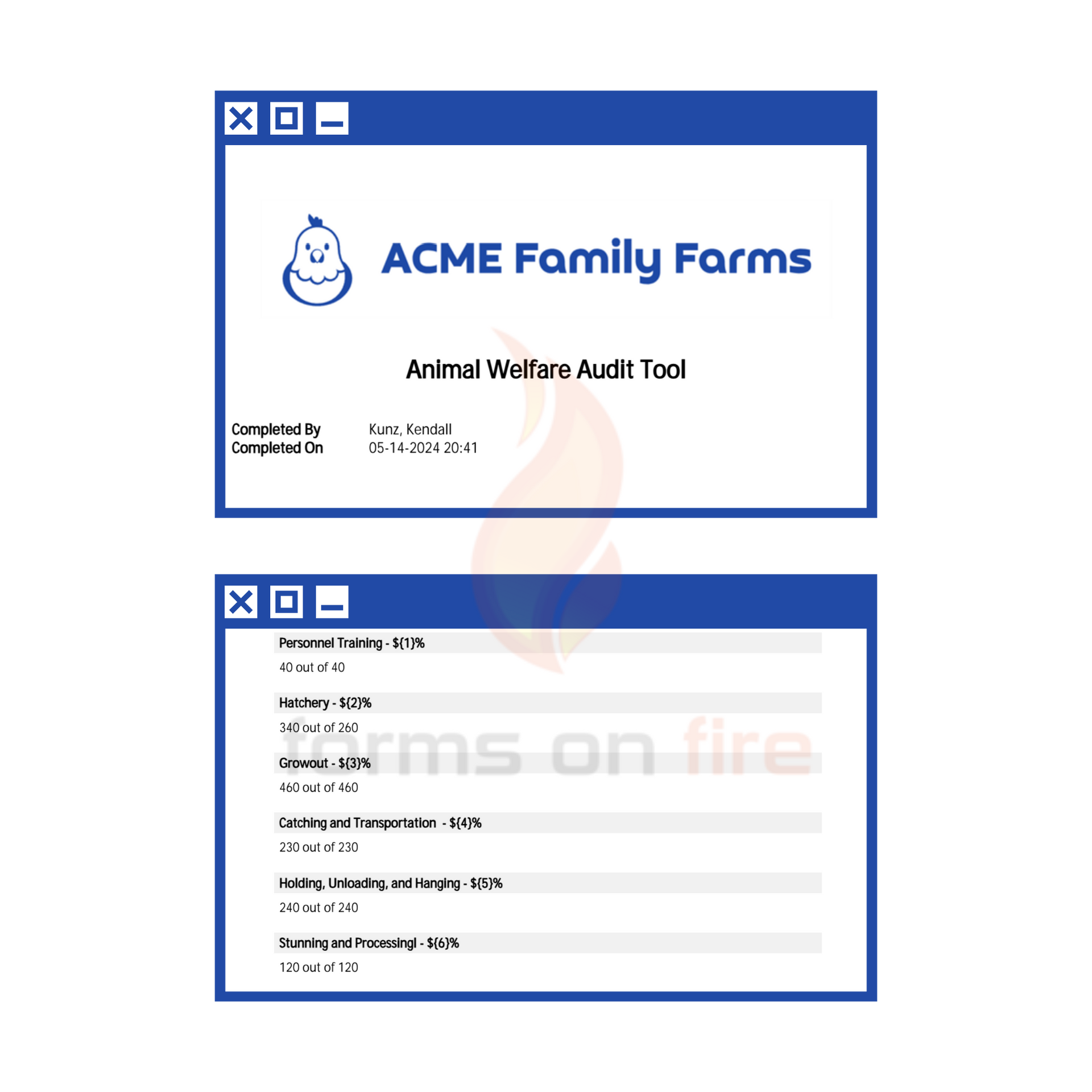 Screenshot example of the Appenate Animal Welfare Audit Tool as part of poultry farm management software.
