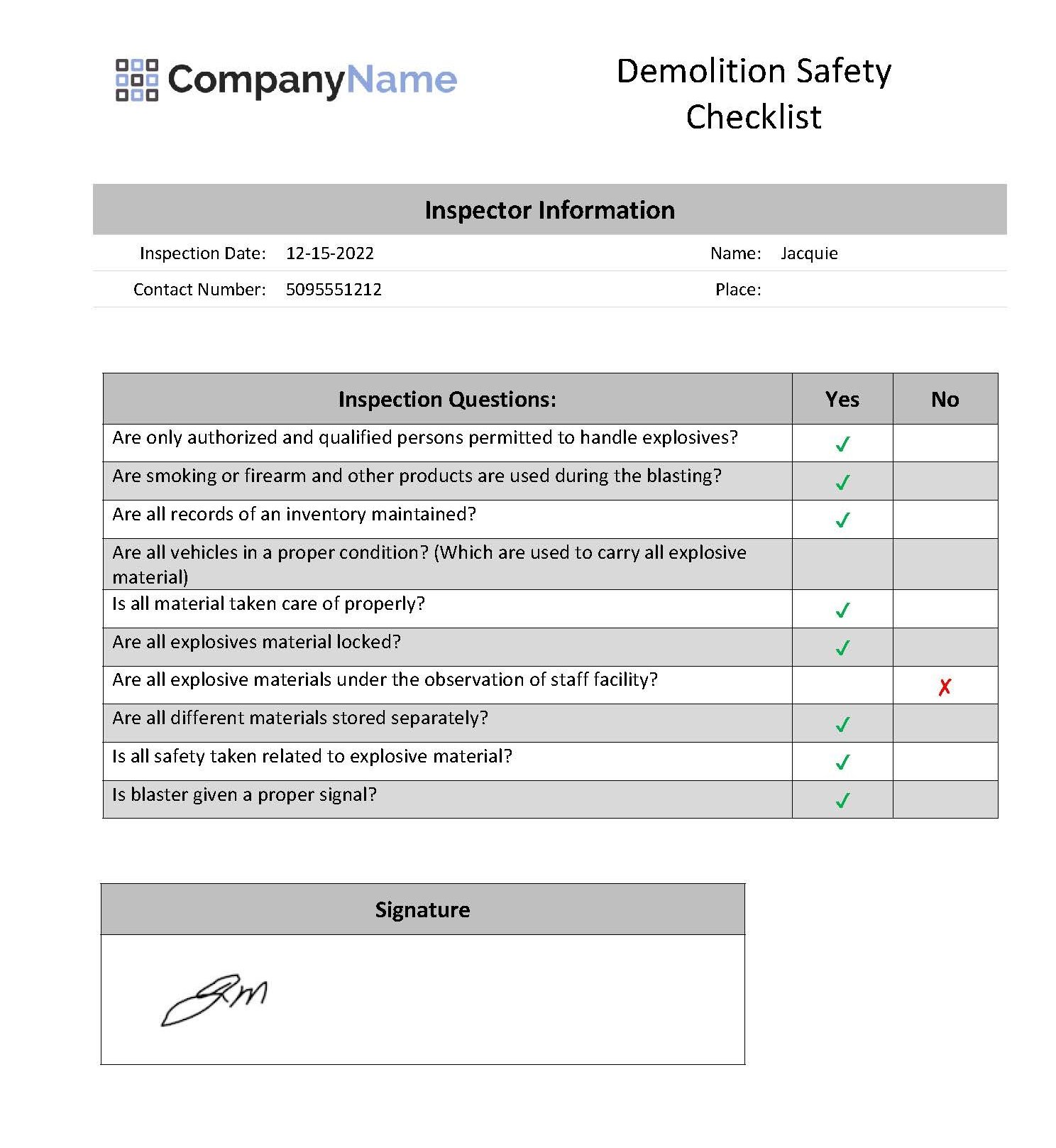 Demolition safety report example.