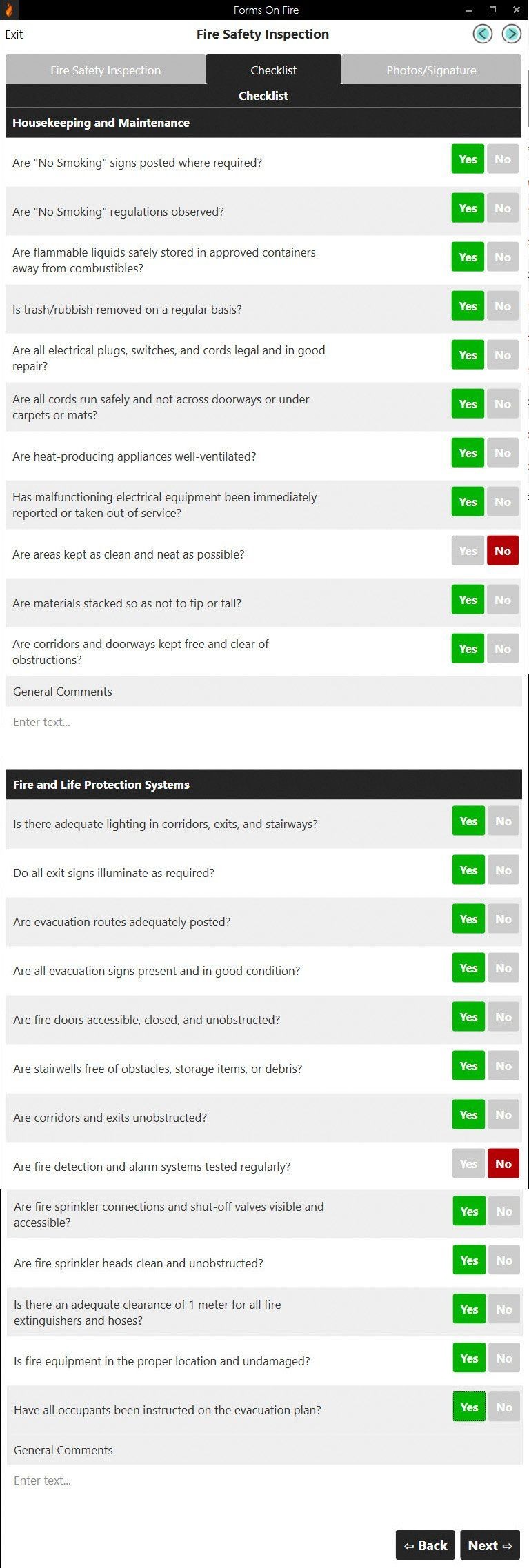 Fire safety inspection checklist example.