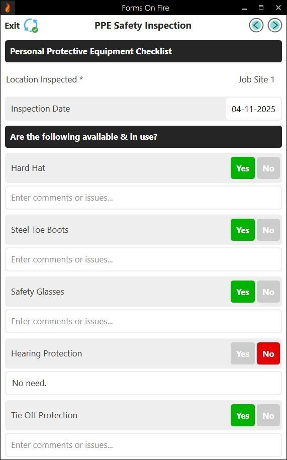 A screenshot of a ppe checklist built with Appenate.
