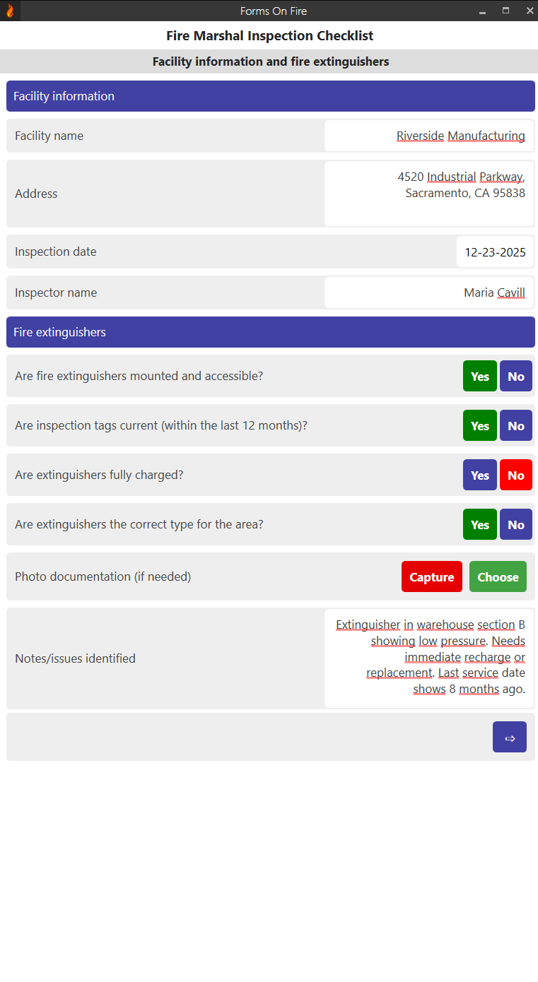 Fire Marshal Inspection Checklist Template screen 1.