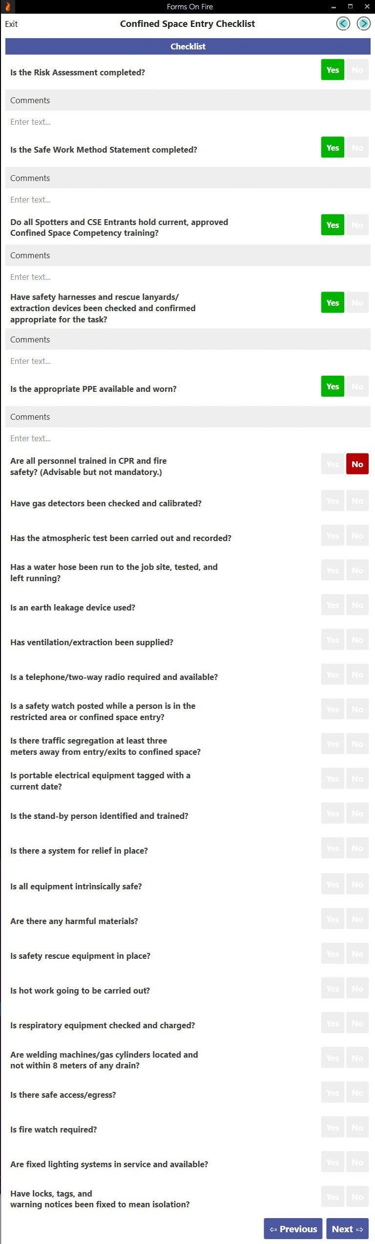 Confined space entry checklist example.