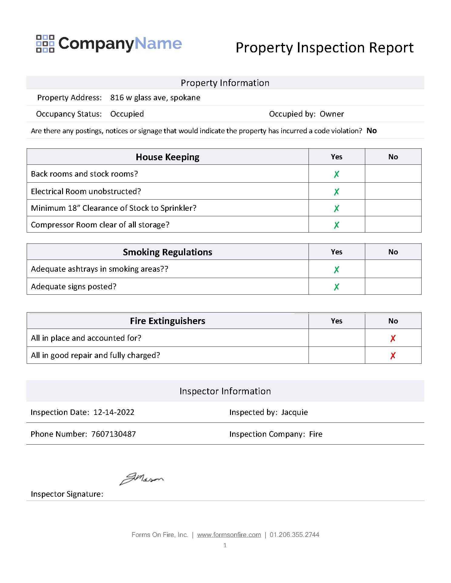 Property inspection report template.