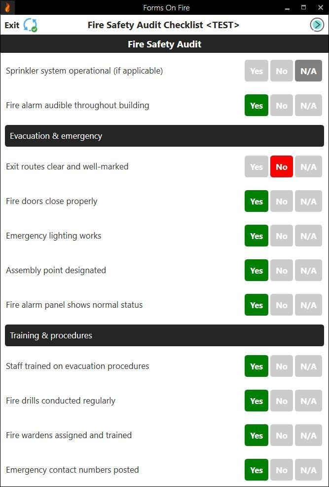 Fire safety audit form screen 2.