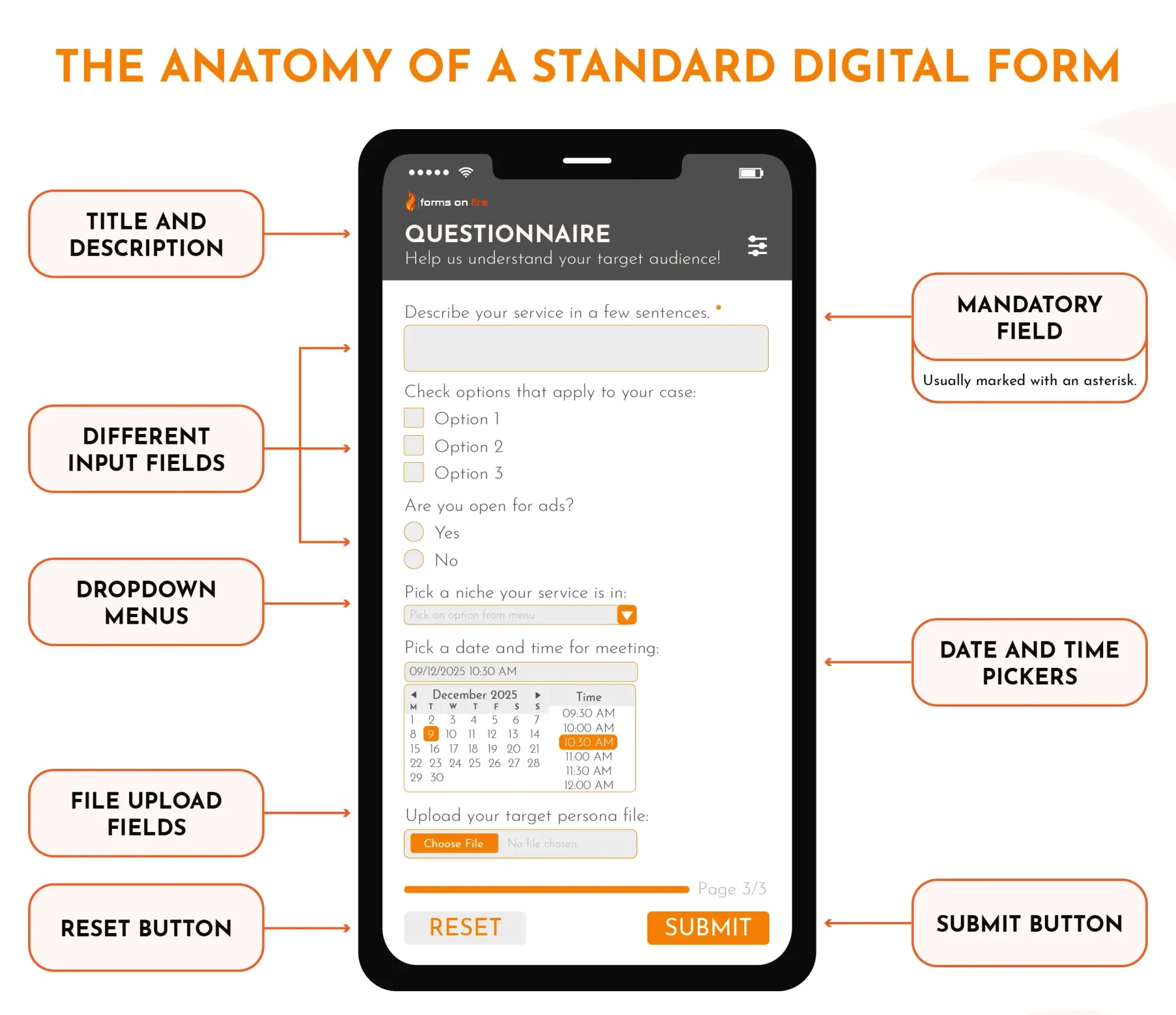 A diagram showing the anatomy of a standard digital form