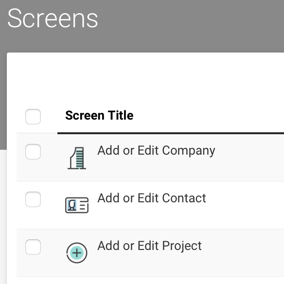 A screen that says screen title add or edit company add or edit contact and add or edit project