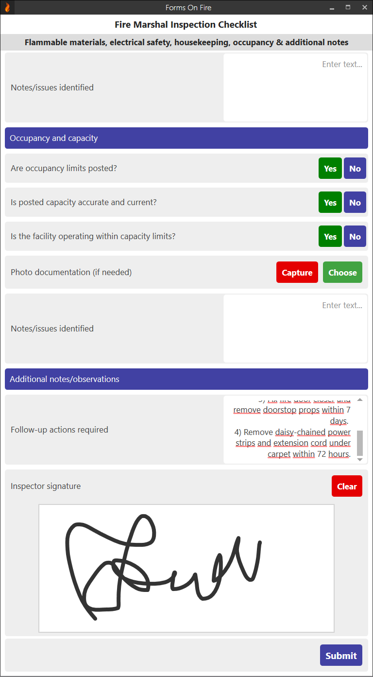 Fire Marshal Inspection Checklist Template screen 4.