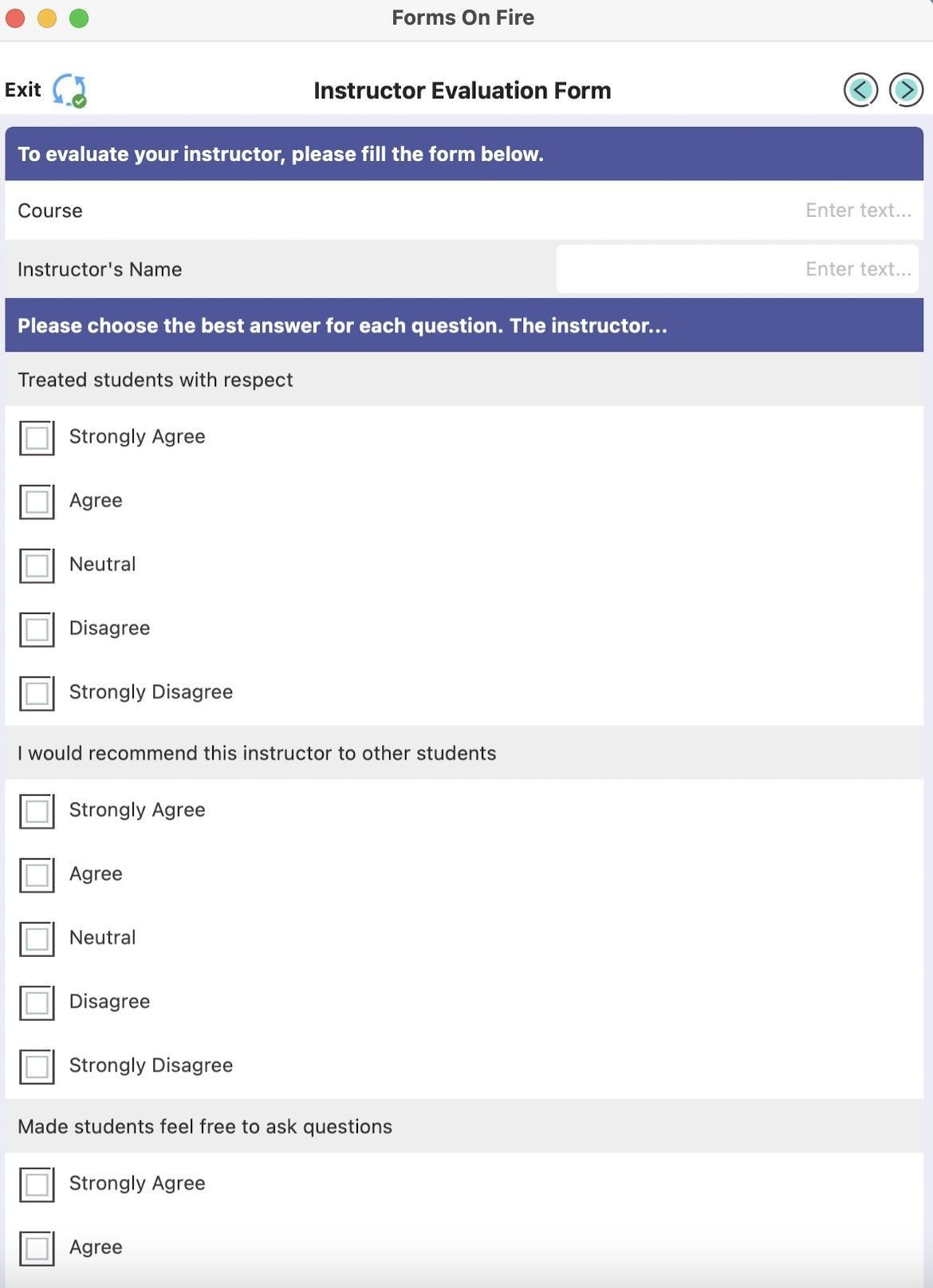 Instructor evaluation form template.