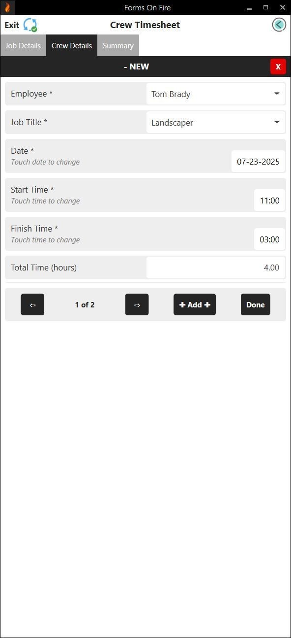 Crew timesheet template part 2.