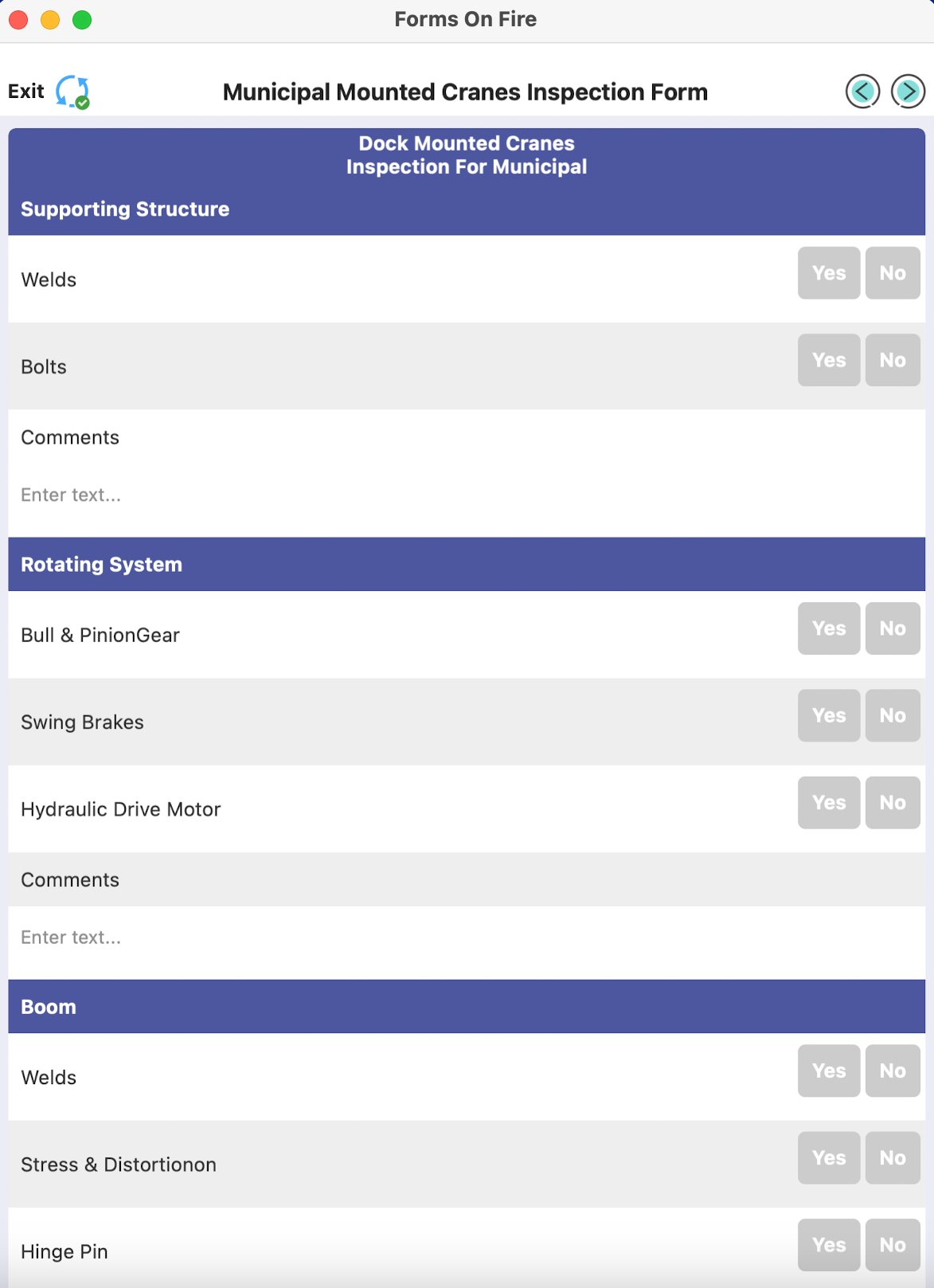 A screenshot of a dock-mounted crane inspection checklist template.