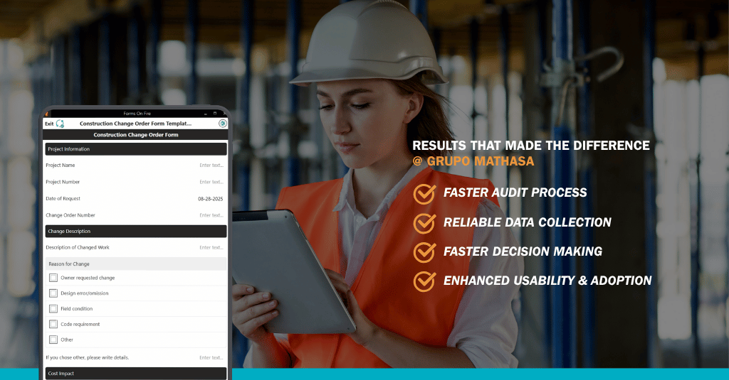 Appenate case study results for Grupo Mathasa: faster audit process, reliable data collection, faster decision making, and enhanced usability and adoption.