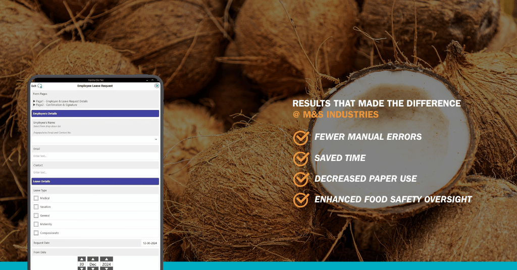 Appenate case study results for M&S Industries: fewer manual errors, saved time, decreased paper use, and enhanced food safety oversight.