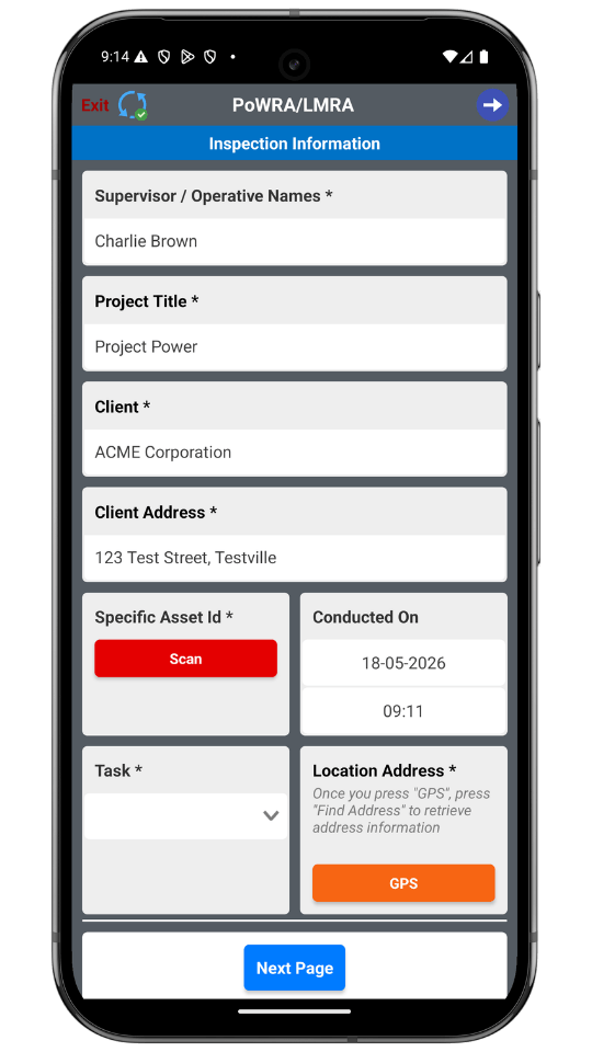 Point of Work Risk Assessment App