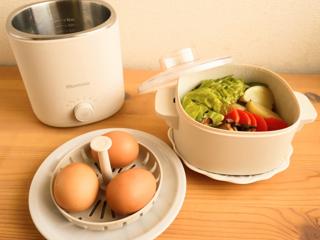 ゆで卵と蒸し野菜、フードスチーマープラス