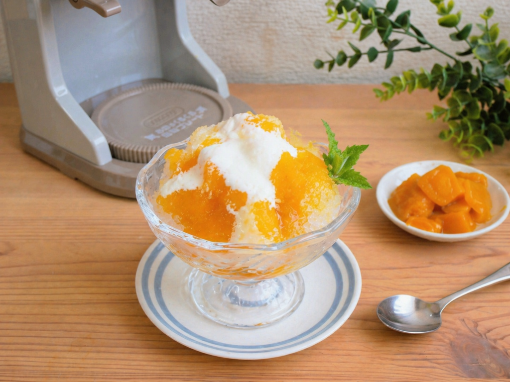 電動ふわふわかき氷器で削ったマンゴーヨーグルト氷