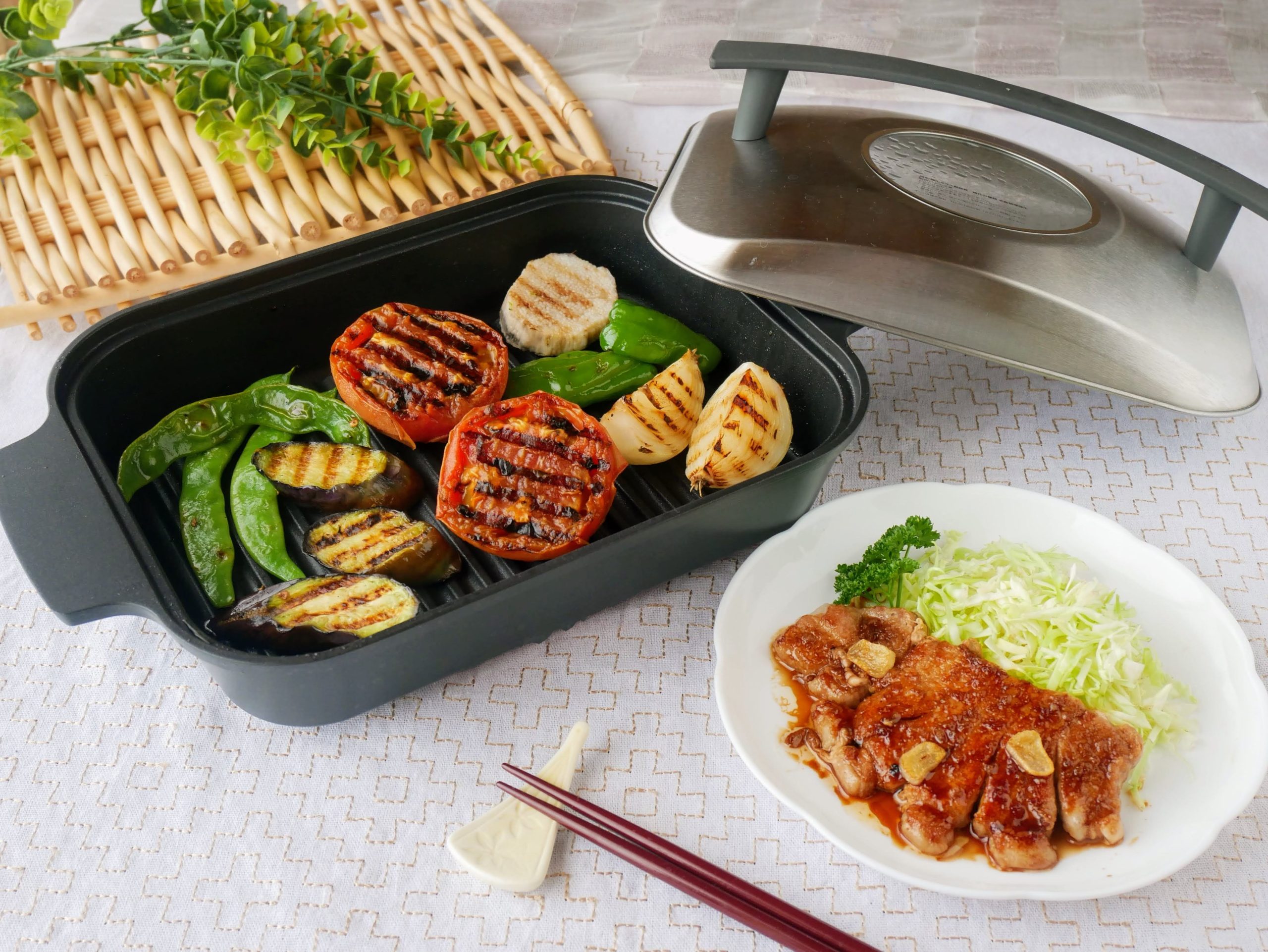 スチームクッカーで焼いた焼き野菜とトンテキ