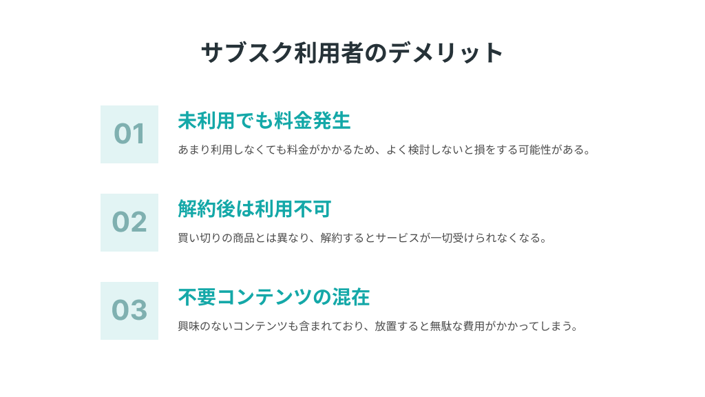サブスク利用者のデメリット