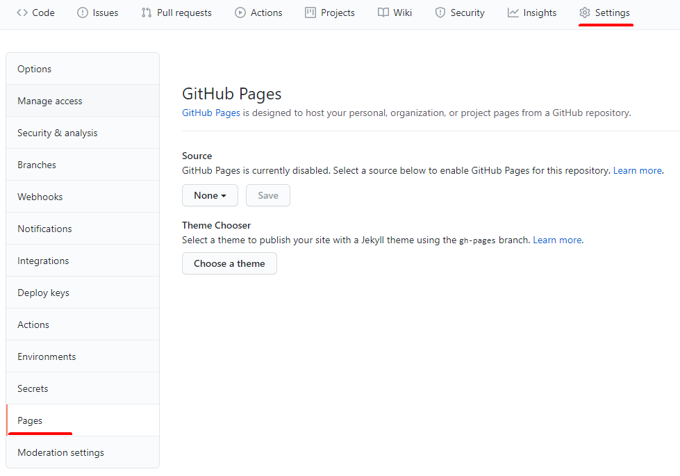 Settings GitHub Pages