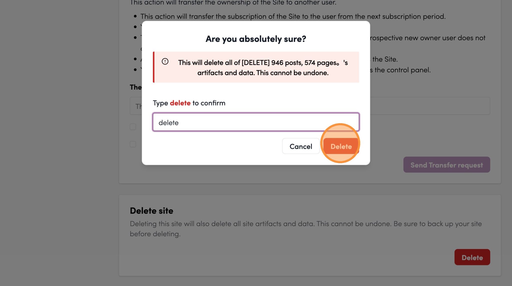Deleting a Site - Shifter
