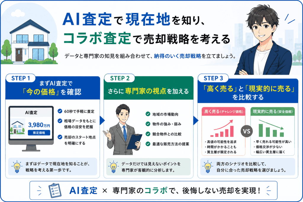 AI査定で現在地を知り、コラボ査定で売却戦略を考える