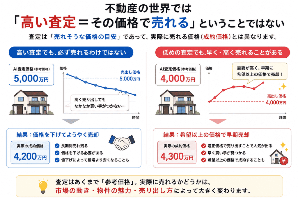 不動産の世界では「高い査定=その価格で売れる」ということではない