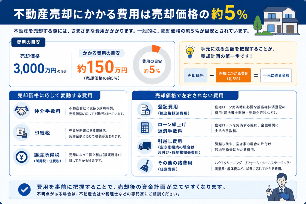 不動産売却にかかる費用の全体像(売却価格の約5%の内訳)