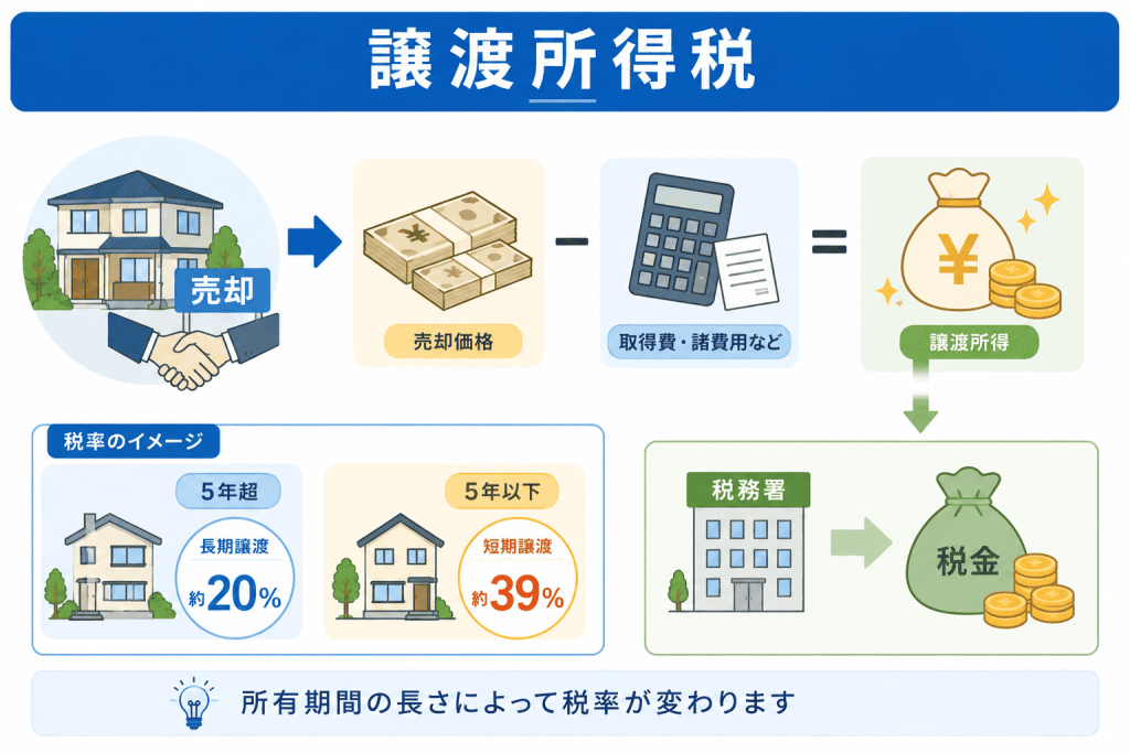 費用3. 譲渡所得税(自宅・投資用共通の税金)は所有期間で大きく変わる