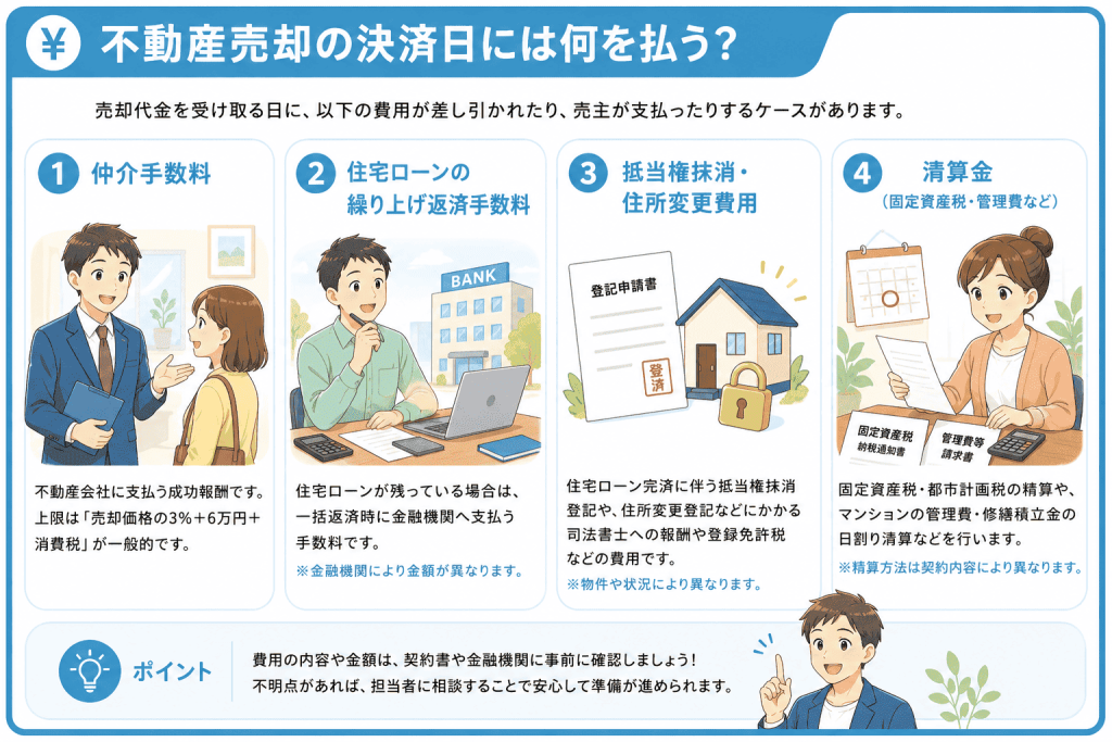 不動産売却の決済日には何を払う?
