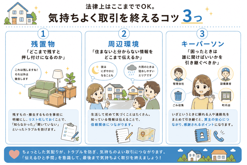 法律上はここまででOK。気持ちよく取引を終えるコツ3つ