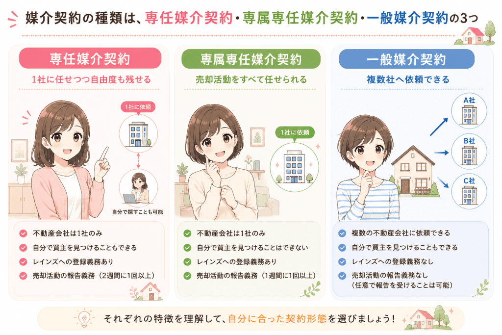 専任・専属専任媒介契約・一般媒介契約の違いとは?特徴を比較