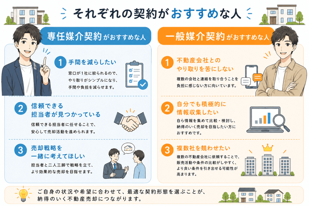 専任媒介契約と一般媒介契約と、どちらを選ぶべき?
