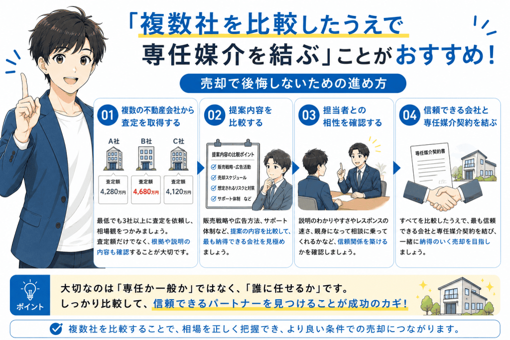 おすすめは「複数社を比較したうえで専任媒介を結ぶ」こと