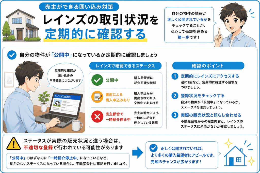 売主ができる囲い込み対策② レインズの取引状況を定期的に確認する