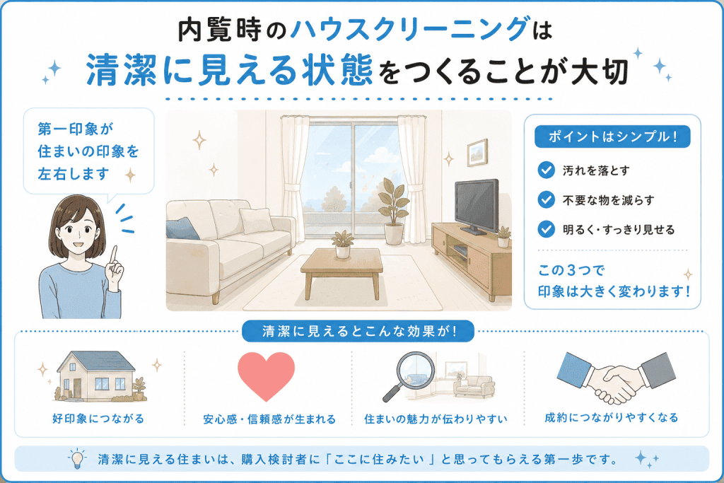 まとめ:内覧時のハウスクリーニングは清潔に見える状態をつくることが大切