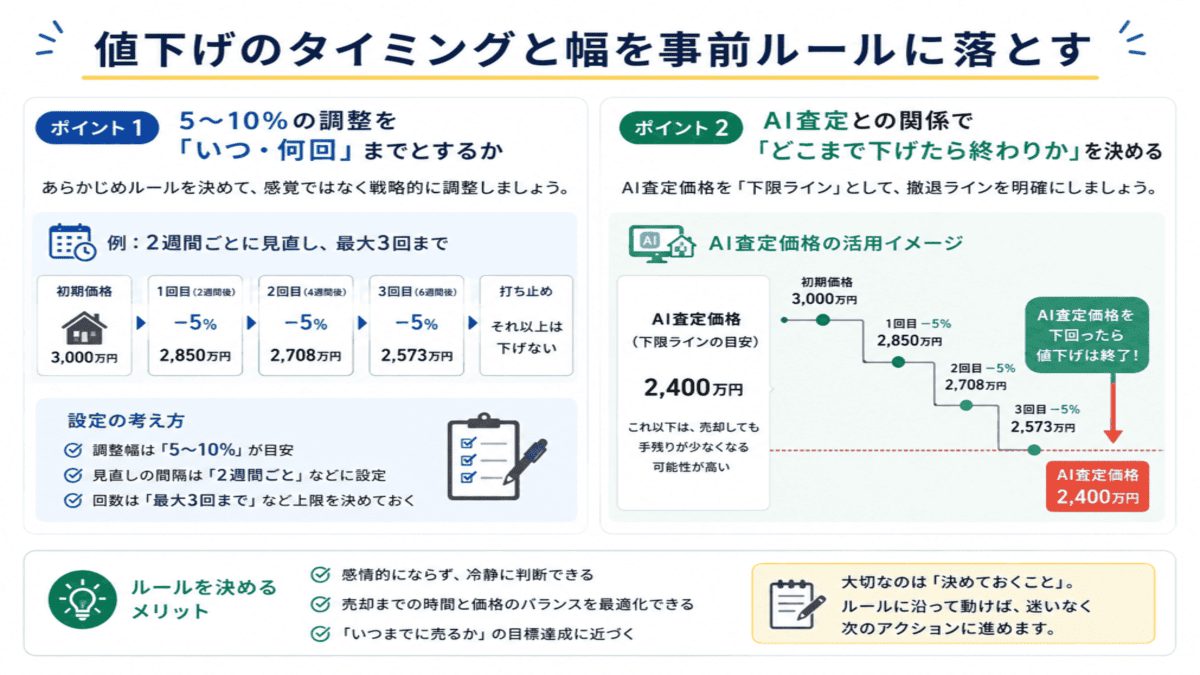 値下げのタイミングと幅を事前ルールに落とす