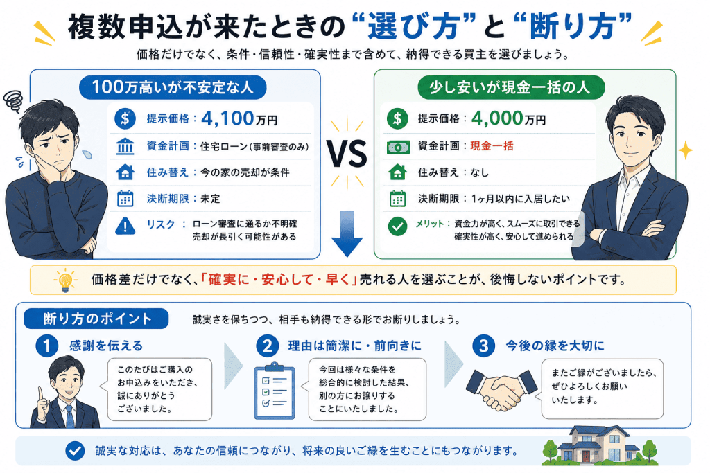 複数の買主から申込が来たときの“本命の選び方”と“断り方”