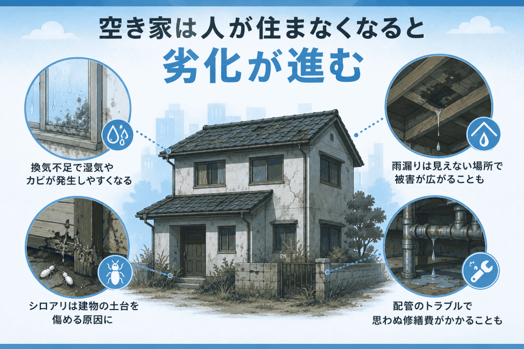 空き家は人が住まないほど傷みやすい
